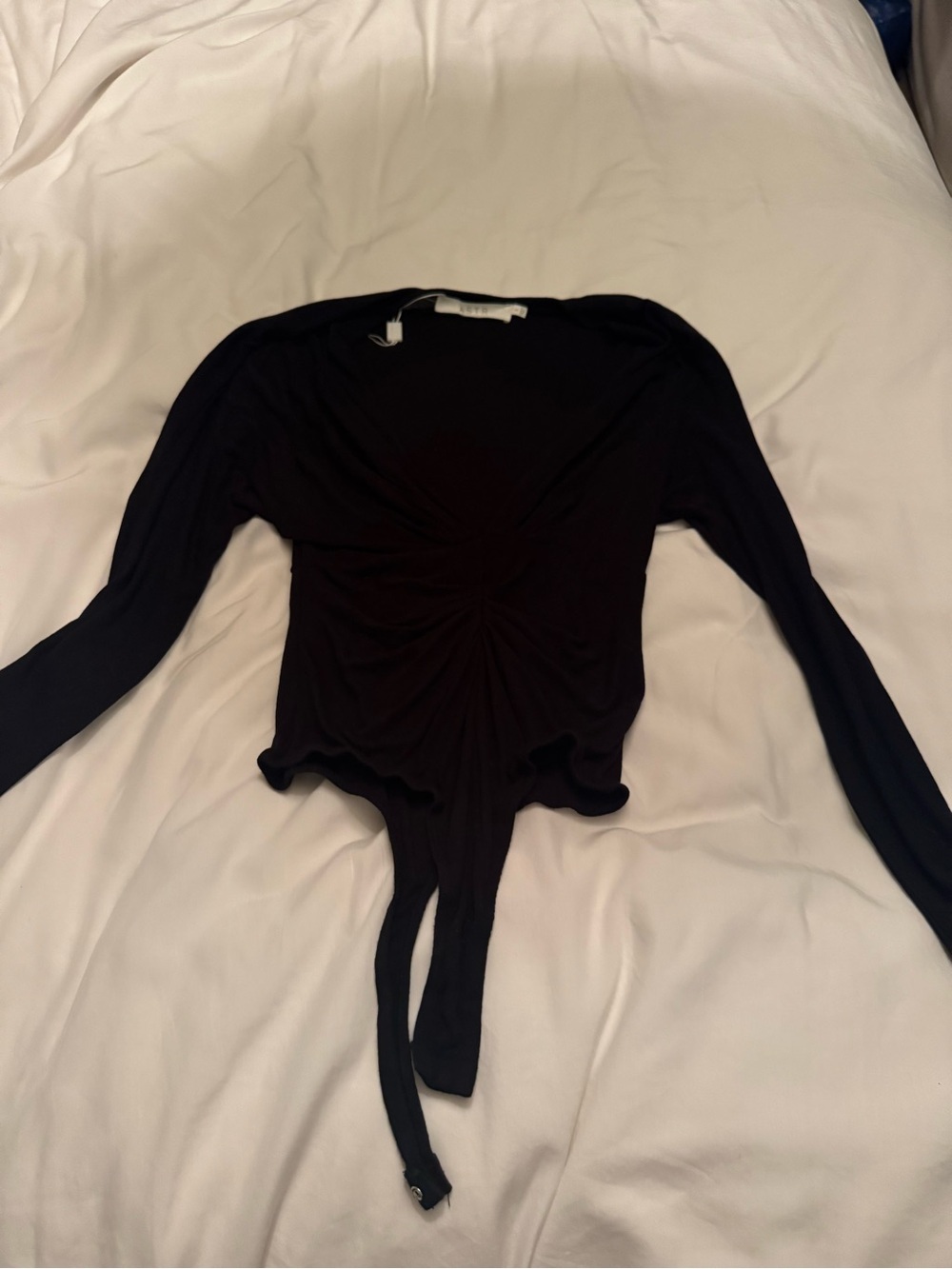 ASTR Black Long-Sleeve Twist-Front Bodysuit